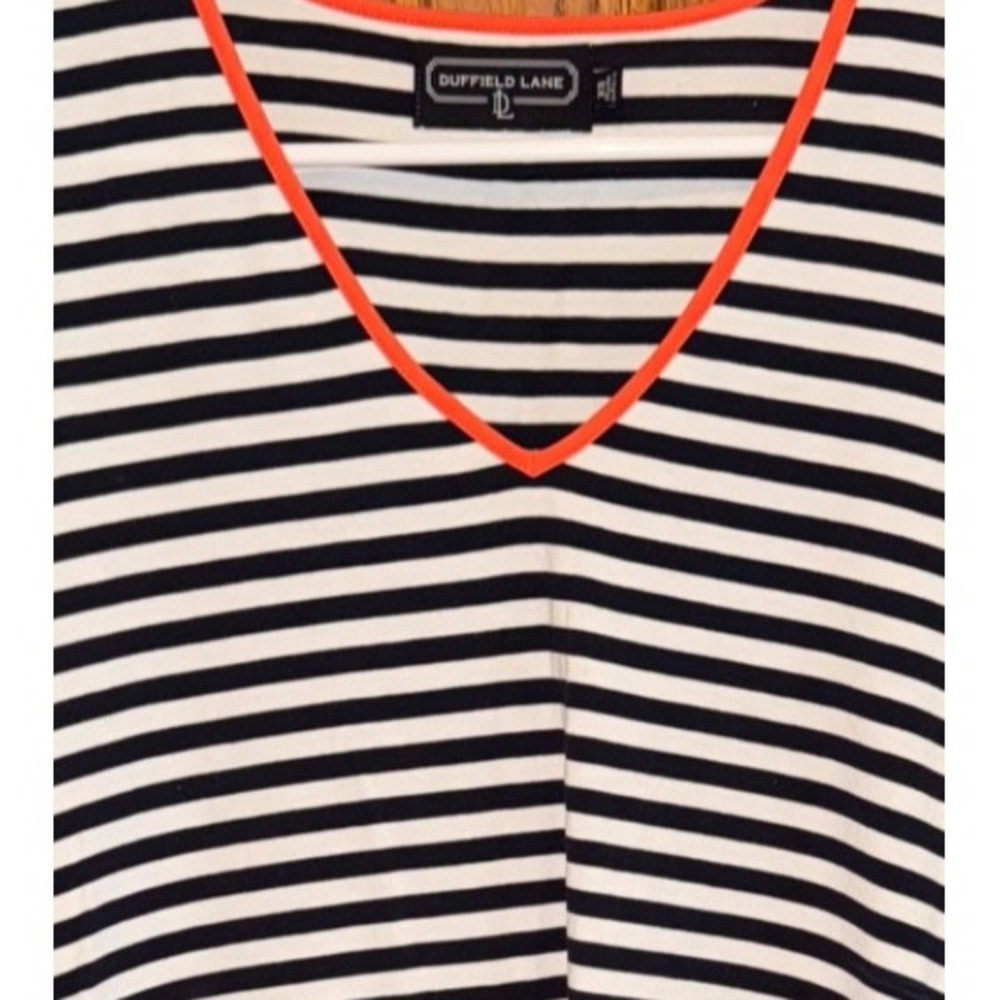 Duffield Lane T shirt Dress Size XS Navy White Striped v neck short sleeve